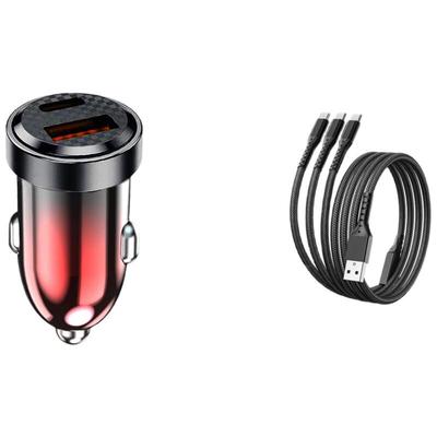XAYVG 120W Mini Car Fast Charger with 1-to-3 Data Cable