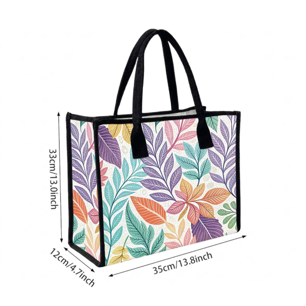 Colorful Leaf Pattern Tote Bag Large Capacity Fashion Casual Daily Shoulder Bag for Shopping Work Travel