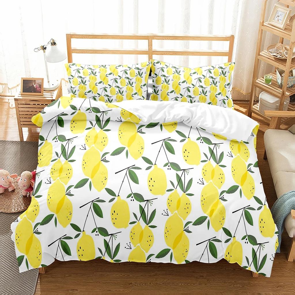 Set de lenjerie de pat cu husă de pilotă cu model de fructe proaspete, husă de pilotă dublă, single, dimensiune King, pentru copii, adolescenți și adulți, set de lenjerie de pat
