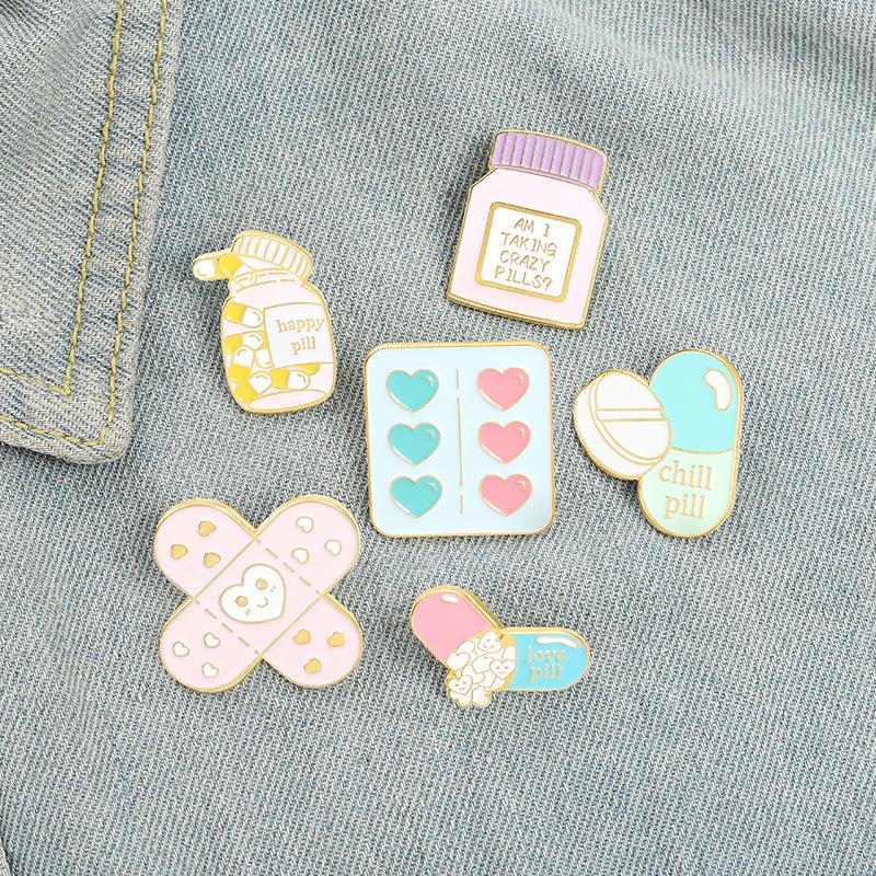 Creative Cartoon Mini Band-Aid Pill Capsule Brooch - Versatile Cute Painted Badge