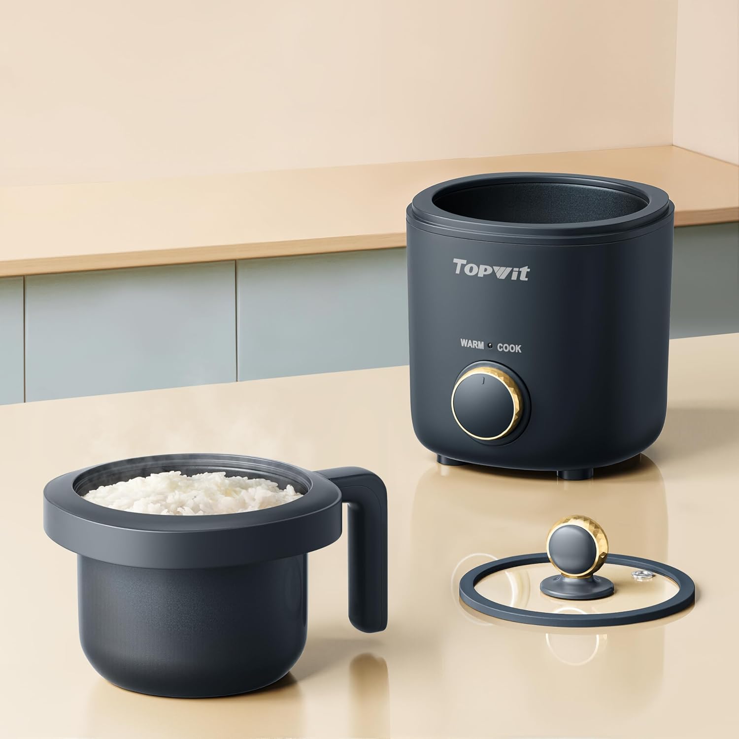 Rice Cooker Small, Mini Rice Cooker 2 Cups Uncooked,  Portable Rice Maker with Non-stick Coating, United States