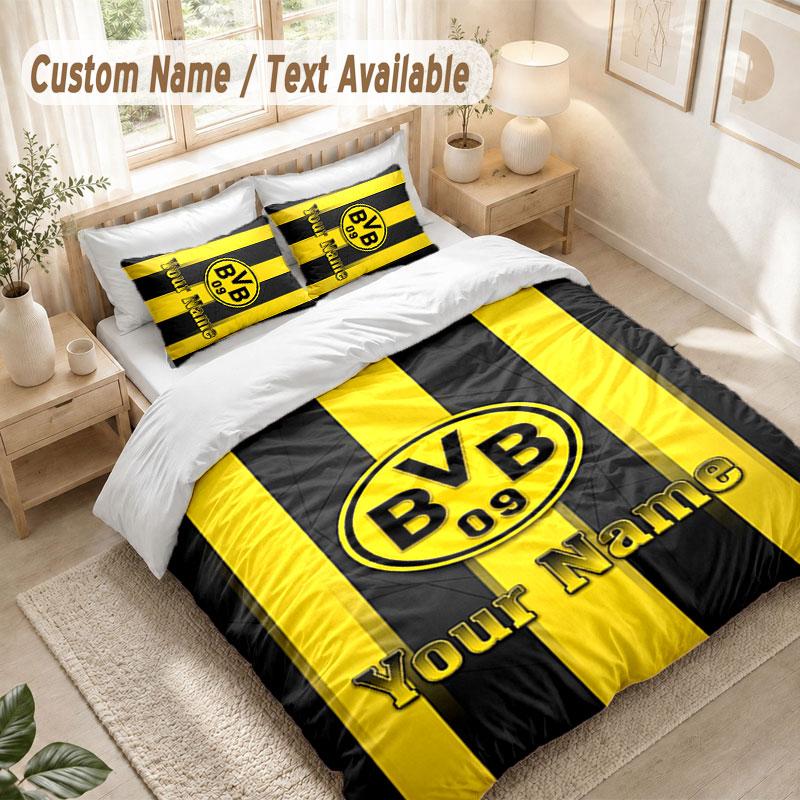 Custom Name Bedding Set 3 PiecesBorussia Dortmund Print Duvet Cover + 2 Pillowcases Soft Bed Decor