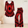 Women Plus Size Printed Two Piece Set Round Neck Three Quarter Sleeve Flared Top Flared Pants