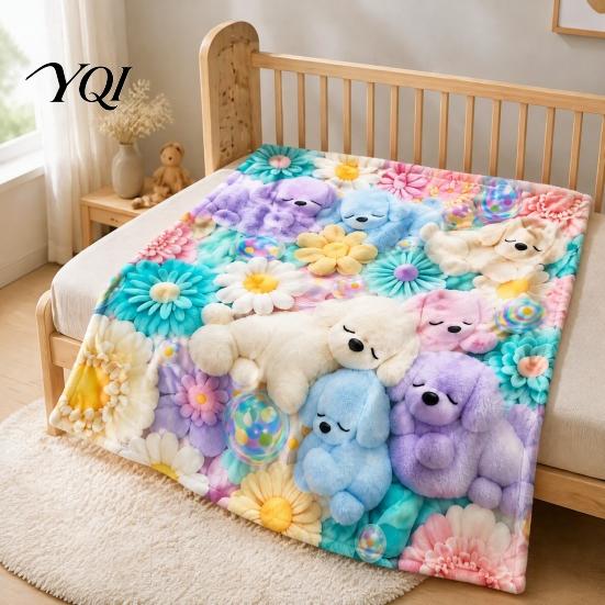 Soft Texture Blanket for Couch Teddy Bear Floral Print Blanket, Super Plush Throw Cute Bunny Personalized Space Decoration Puppy Pattern, Cozy Flannel