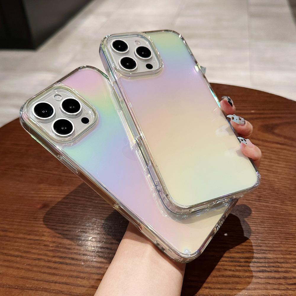 Transparent Rainbow Shockproof Electroplate Acrylic Laser Case for 13-16 Pro Max