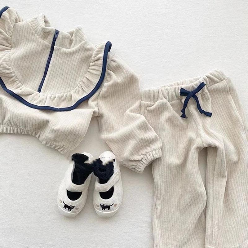 Girl Clothing Set Korean Autumn Corduroy Girl's Suit Sweater Pants Fashionable Small Fragrance Girl's Two Piece Set