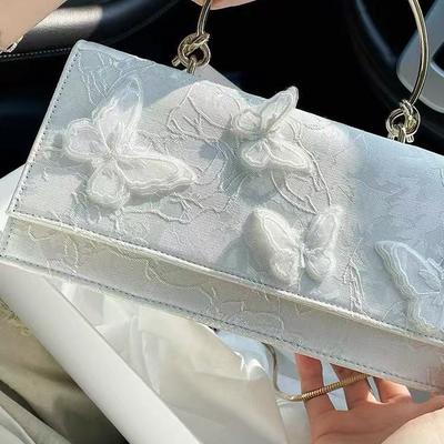 Niche Design Butterfly Love Flower White Square Bag Women's 2025 New Trendy Handbag Chain Messenger Bag