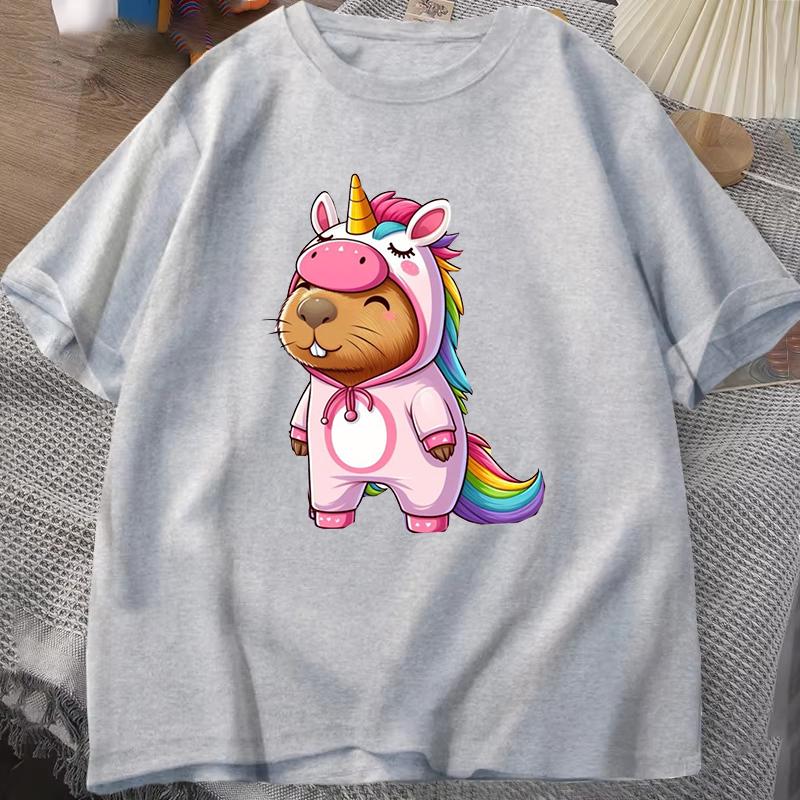 New Cute Unicorn Capibala Print Casual Tshirt Women Unisex T Shirt Summer Casual Short Sleeve Harajuku Tops Unisex Tops