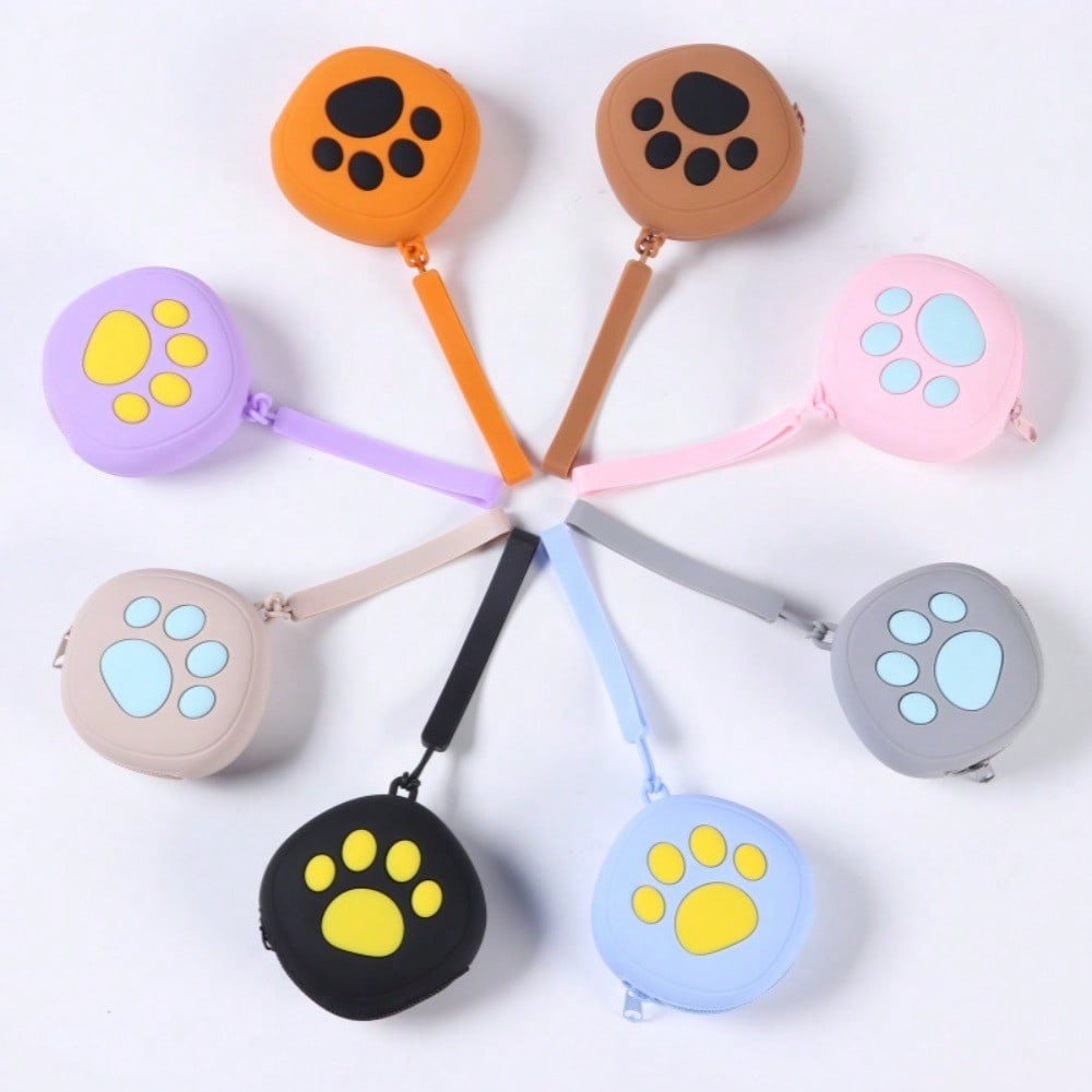 Portable Wrist Strap Storage Bag, Cute Key, Earphone Bag, Cartoon Cat Claw, Silicone Zipper, Change Storage Bag.