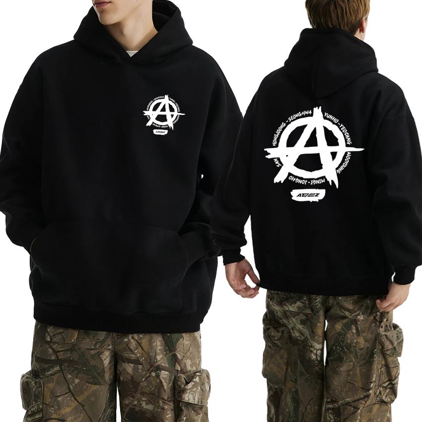 Kpop Ateez Double Sided Logo Printed Hoodie Autumn Winter Men Women Trend Y2k Sweatshirt Unisex Fleece Casual Vintage Pullovers