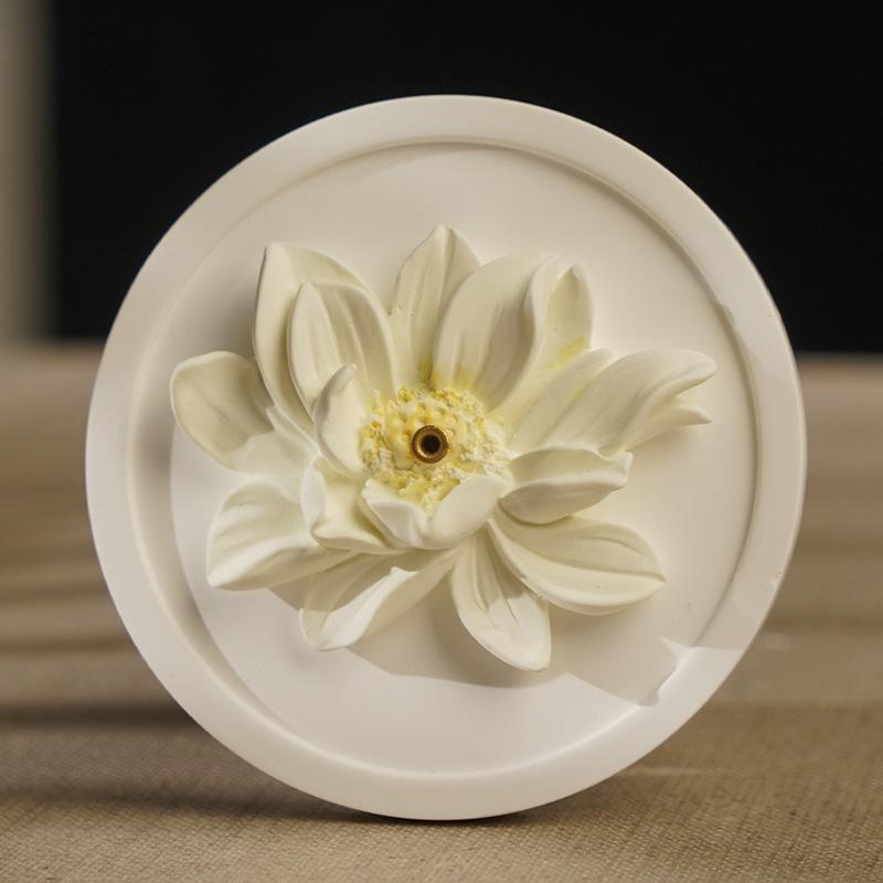 Lotus Flower Plaster Incense Holder Zen Table Decor Minimalist Meditation Altar Accessory Spiritual Housewarming Gift