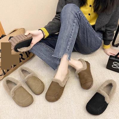 Women's Flat-soled Thermal-lined Slip-on Cotton Shoes for Winter Wear Anti-slip Low-heel Soft-soled Cotton Shoes