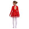 Mädchen Metallic Tutu Kleid Pailletten Durchsichtiges Mesh Langarm Design Schlüsselloch Rücken Funkelndes Tanzkostüm