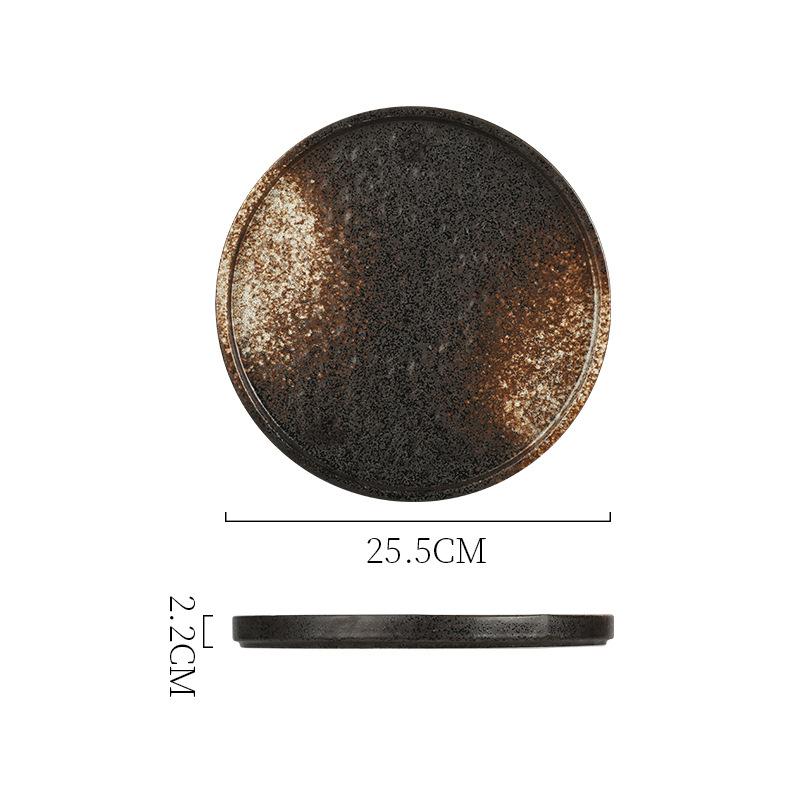 Japanese Creative Steak Plate Ceramic Tableware With Edge Flat Plate A Variety Of Retro Western Plate Flat Plate