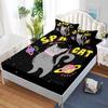 Cute Cartoon Cat Pattern Bed Hat Three-Piece Digital Printing Bedding Set Adult Children