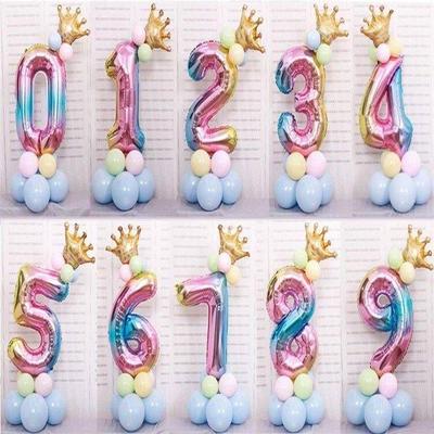 Ballon Couronne Numéro Dégradé Arc-en-ciel 32 pouces pour Décoration de Fête d'Anniversaire d'Enfant