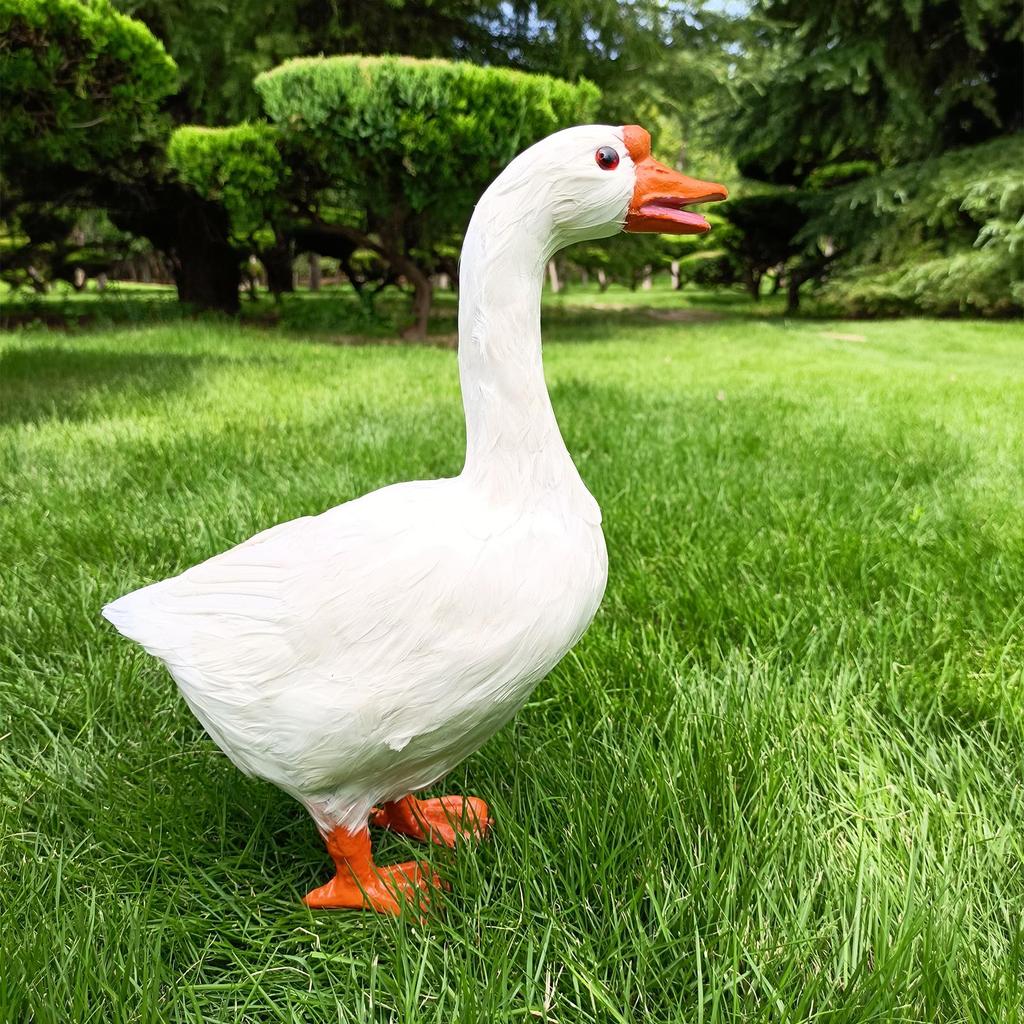 Simulation Miniature Feathered Goose Free Standing Animal Figurine Craft