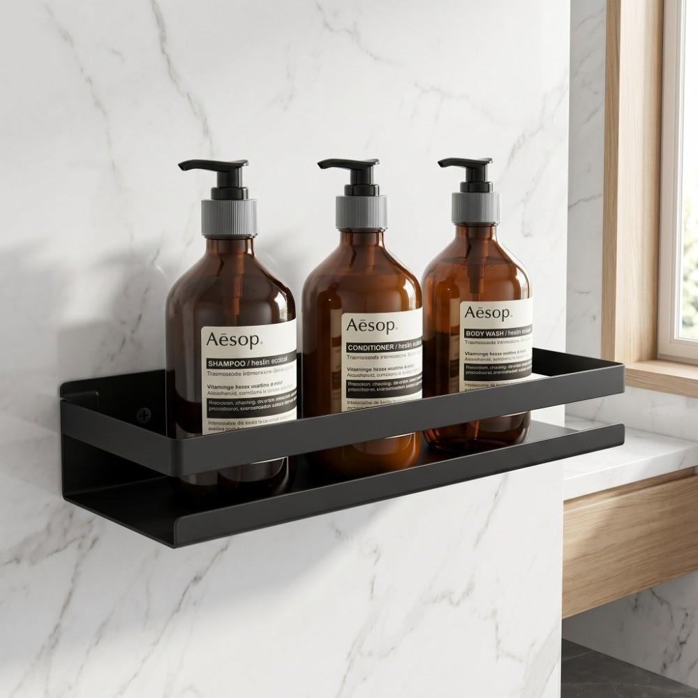 Black Bathroom Rack Stainless Steel Shower Caddy Durable Bathroom Shelf Space Saving