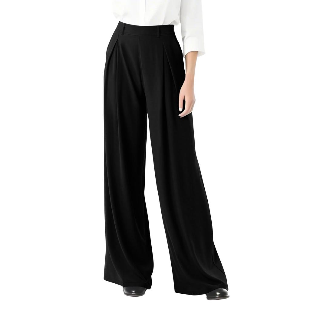 Women's High Waist Wide Leg Palazzo Pants Elegant Pleated Trousers for Office, Casual, and Formal Occasions