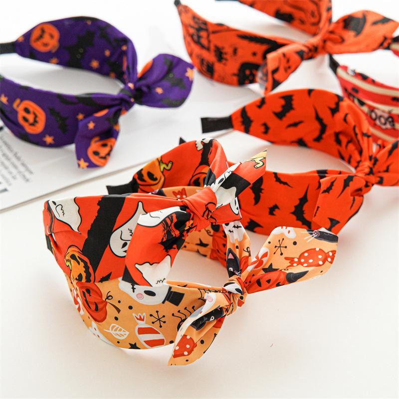 Țesătură de Halloween Bandă lată încrucișată Moda desene animate Elastic Bucla de păr Scrunchie Bentita de păr Femeie Imprimare Accesorii pentru păr Articole pentru cap