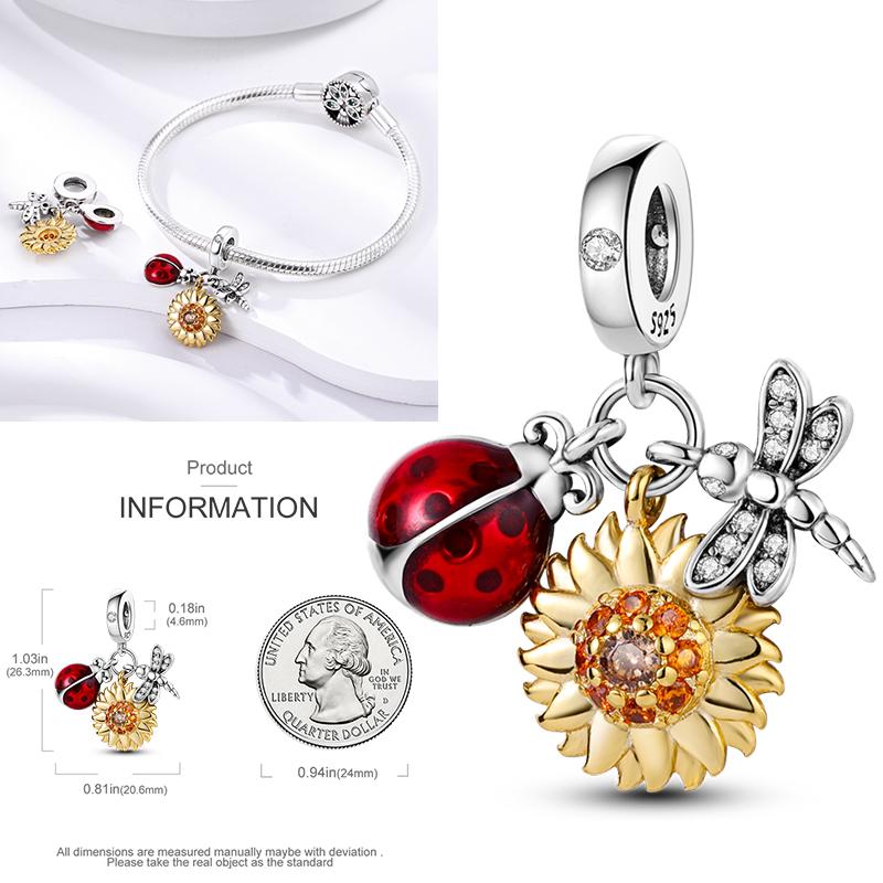 Copper Dragonfly Butterfly Pendant Charms Bead Fit Original Bracelet Bangle Women Jewelry Girl Making Beads