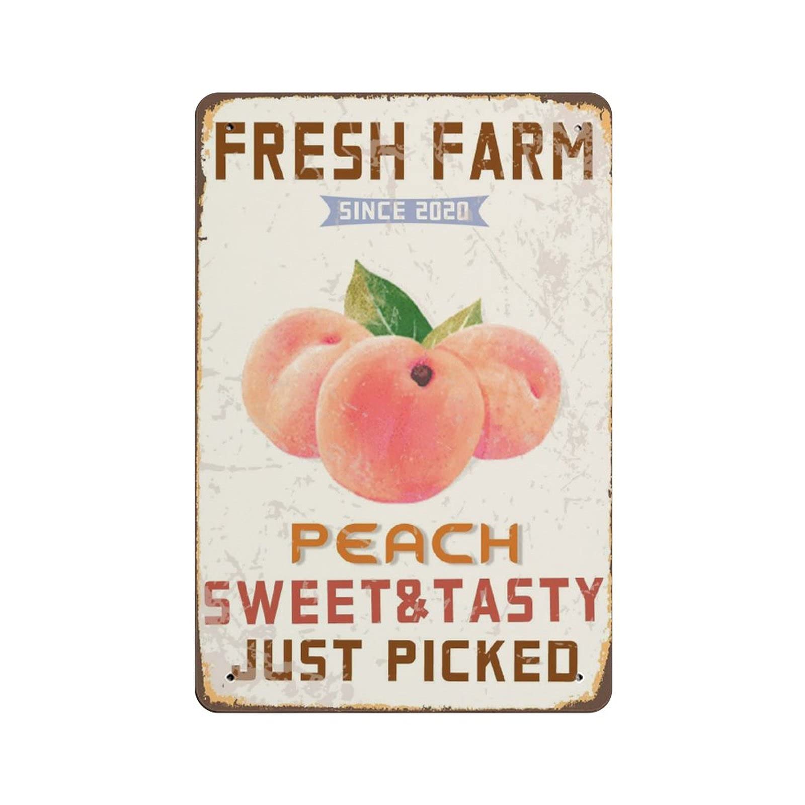 

PPFINE Metal Tin Sign Fresh Farm Peach Vintage Tin Poster Metal Sign Wall Decoration Country Kitchen Home Garage Decor 12x8 20x30cm（7.8x11.8inch）