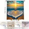 Ocean Heart Beach Sunset Shower Curtain – Vibrant Waves Design, Polyester with Hooks for All-Season Bathroom Decor