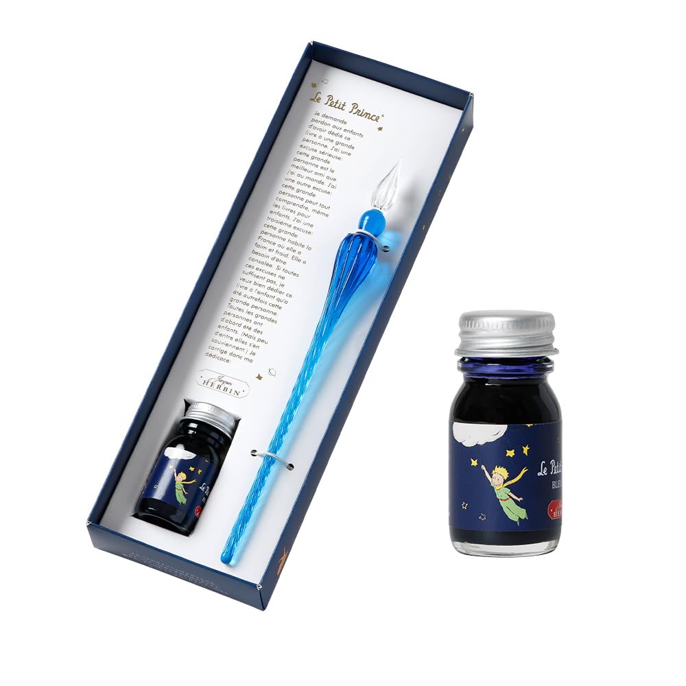 

[Traditional French Brand] Herbin Glass Pen The Little Prince Spinning Blue & Mini Ink Night Blue (10ml) Set Handcrafted HERBIN hb21413setlpp