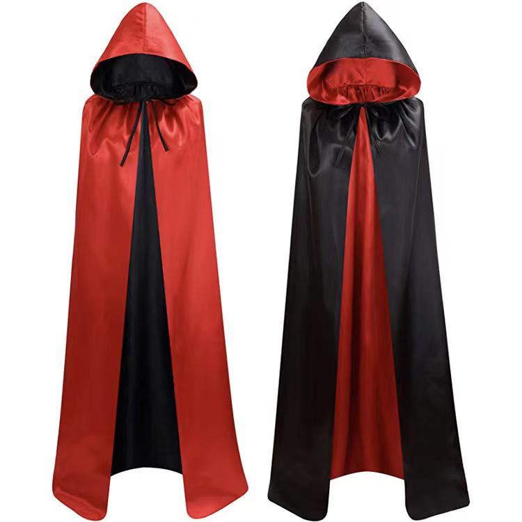 Reversible Red/Black Halloween Cape with Stand-up Collar for Kids & Adults - Grim Reaper & Pirate Costume