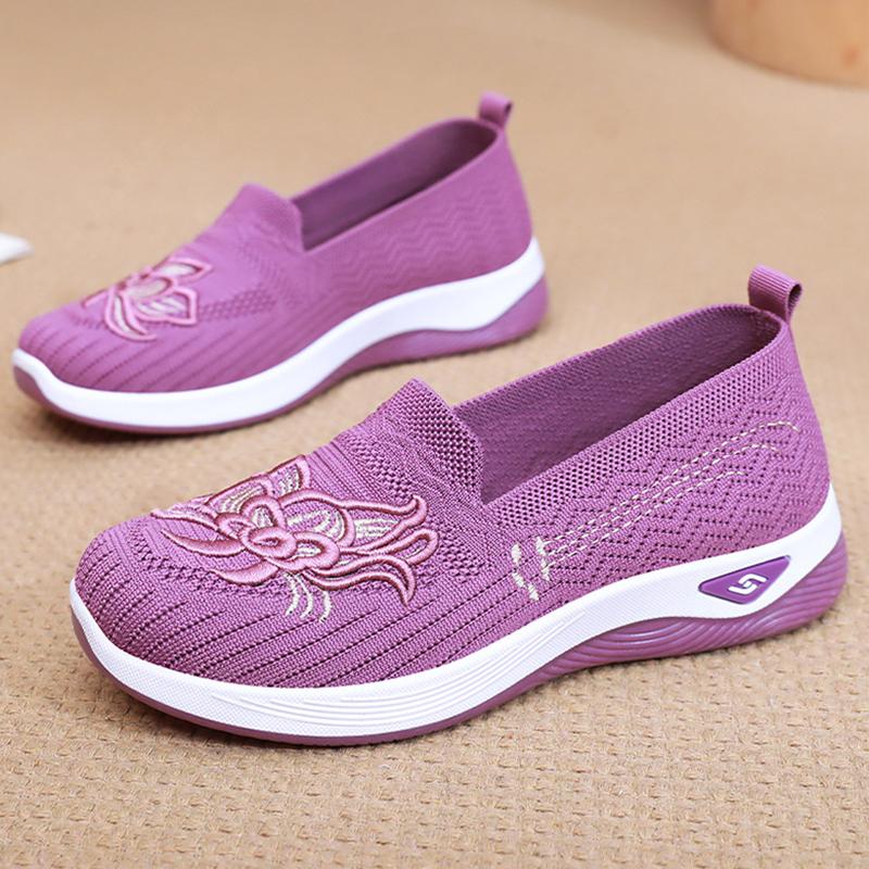 Fashion Floral Embroidered Casual Walking Shoes for Women Summer Mesh Breathable Knit Sneakers Woman Lightweight Slip On Running Shoes