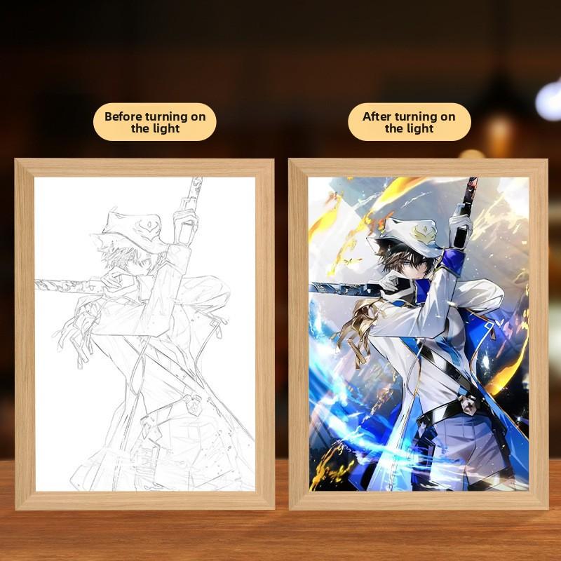 23cm/9.06in Light Painting Full Time Expert Cartoon Color Box 3D Anime Peripherals Night Collectible Bedside Decoration Toy Gift