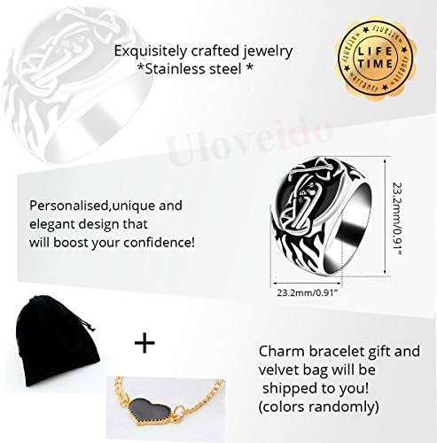 Uloveido Men's Black Titanium Steel Biker Ring Flame Motorcycle Ring for Men Dad Birthday Father's Day Gift Y510