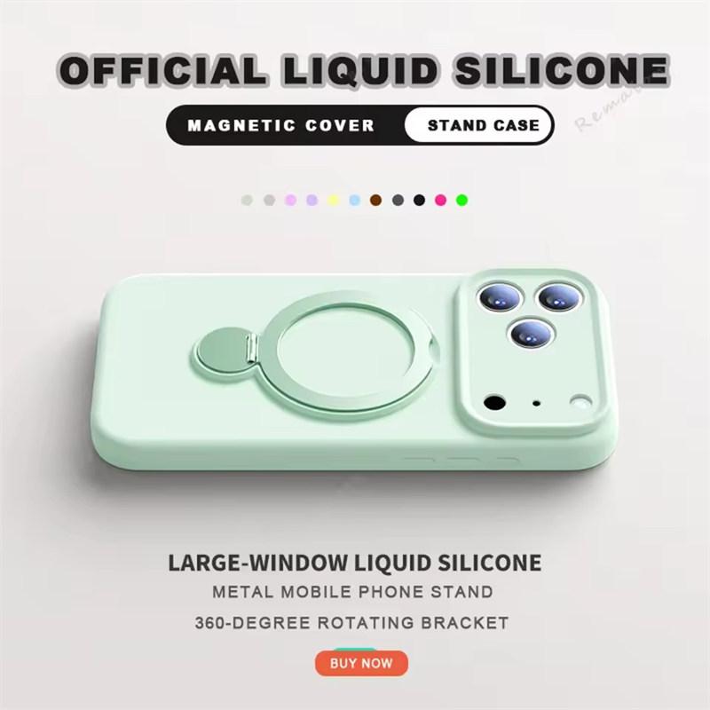 360° Magnetický Stojan Tekutý Silikonový Kryt na Telefon Pro iPhone 17 Air 13 14 15 16 Pro Max Plus Držák pro Magsafe Nabíjení Ochranný Kryt