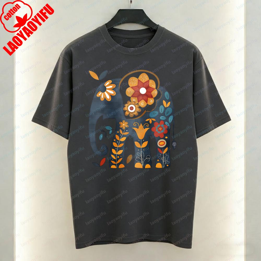 Floral Elephant Unisex TShirt Mexico Style Boho Folk Art Graphic Tops Heritage Classics Casual Style Cotton Tee Women Clothes