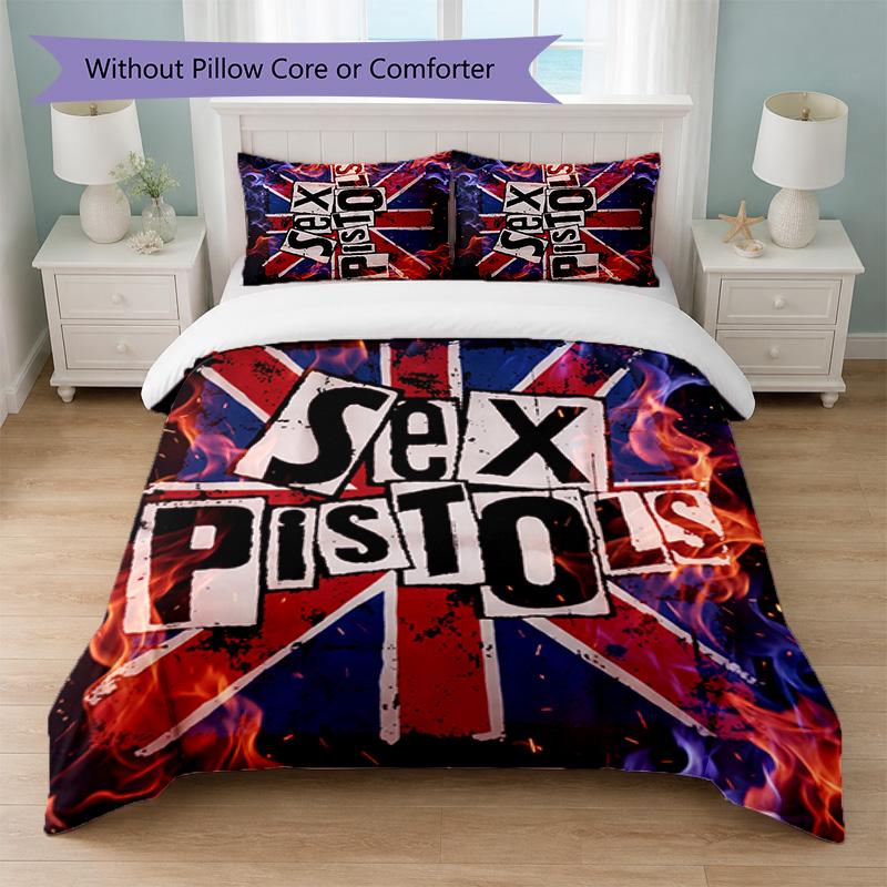 Sex Pistols Druck 3-teiliges Bettwäsche-Set Bettbezug mit zwei Kissenbezügen Weiche Bettwäsche für Haushalt Schlafzimmer