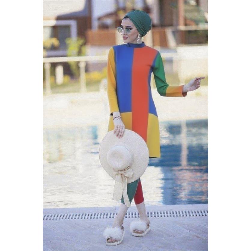 New Styles In Various Colors and Prints Modest Muslim Burkini 2-piece Set Long-sleeved Tunic and Full-length Leggings Set - Muslim Swimwear - Summer