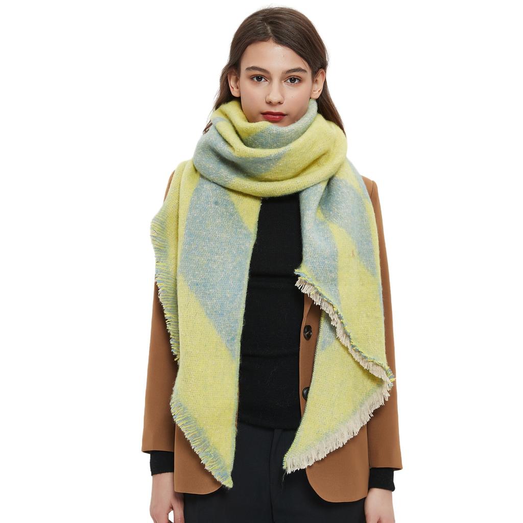 Women'S New European And American Shawl Scarf, Autumn And Winter Large Grid Triangle Imitation Cashmere Double-Sided Scarf