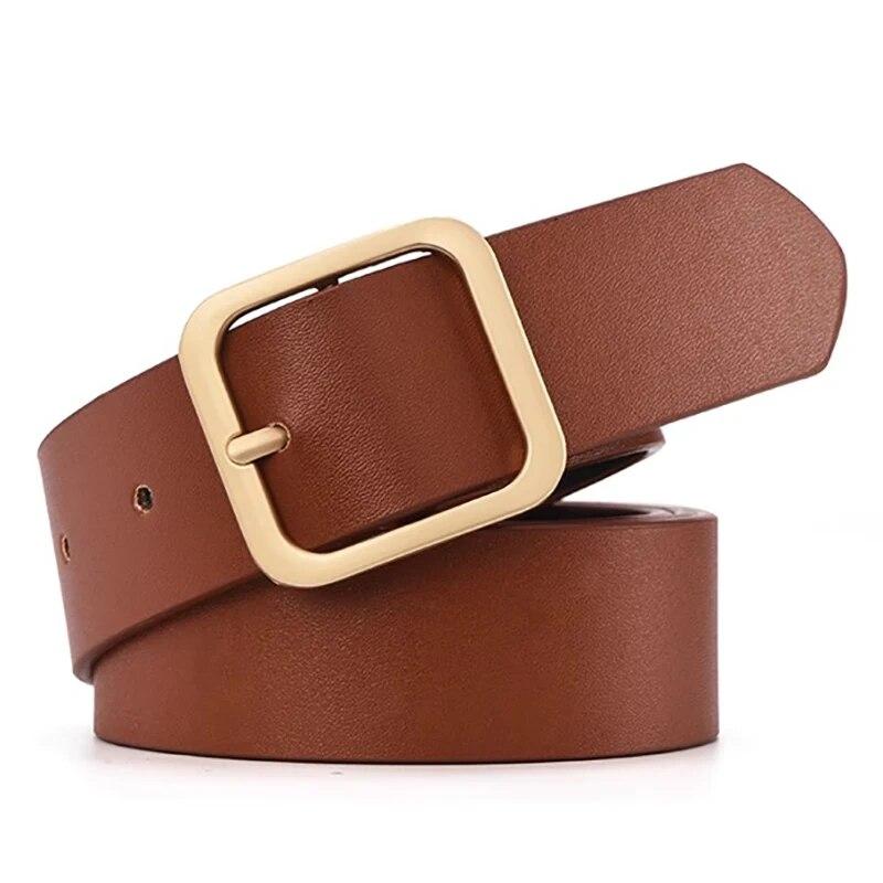 Women's Belt Soft PU Leather Belt Square Buckle Pin Buckle Jeans Black Belt Chic Luxury Brand Ladies Vintage Female Waistband