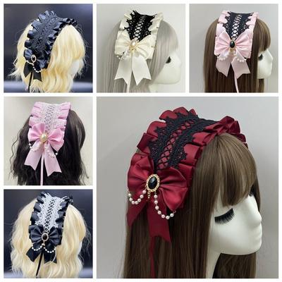 With Clips Lolita Lace Headband Multicolor Sweet Hairband Gift Bowknot Ribbon Headwear  Female