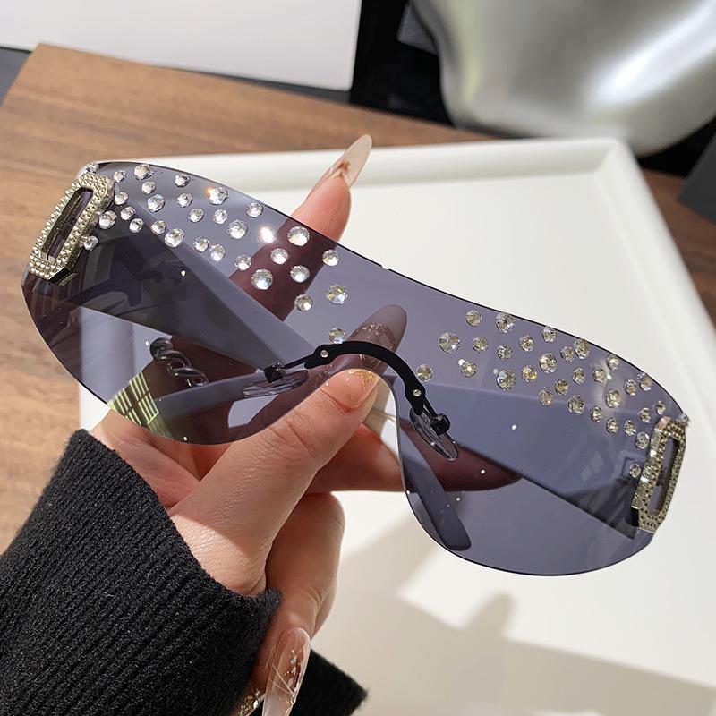 Y2K Rhinestone-Encrusted Large-Frame Sunglasses for Women