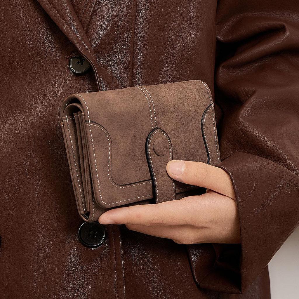 2025 Women's Retro Frosted Two-Fold Short Wallet, Multifunctional Simple Fashion Clutch.