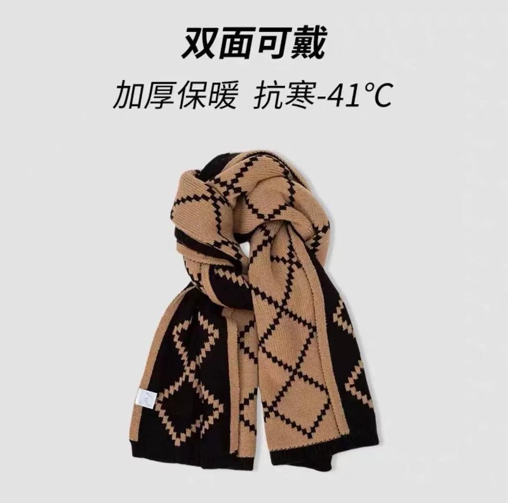 Winter retro double-sided wool scarf, thickened scarf, warm and versatile new rhombus plaid scarf for women