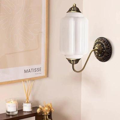 Ganzkupfer Französische Retro Mid-Century Wandleuchte mit Glasschirm für Wohnzimmer, Schlafzimmer oder Flur