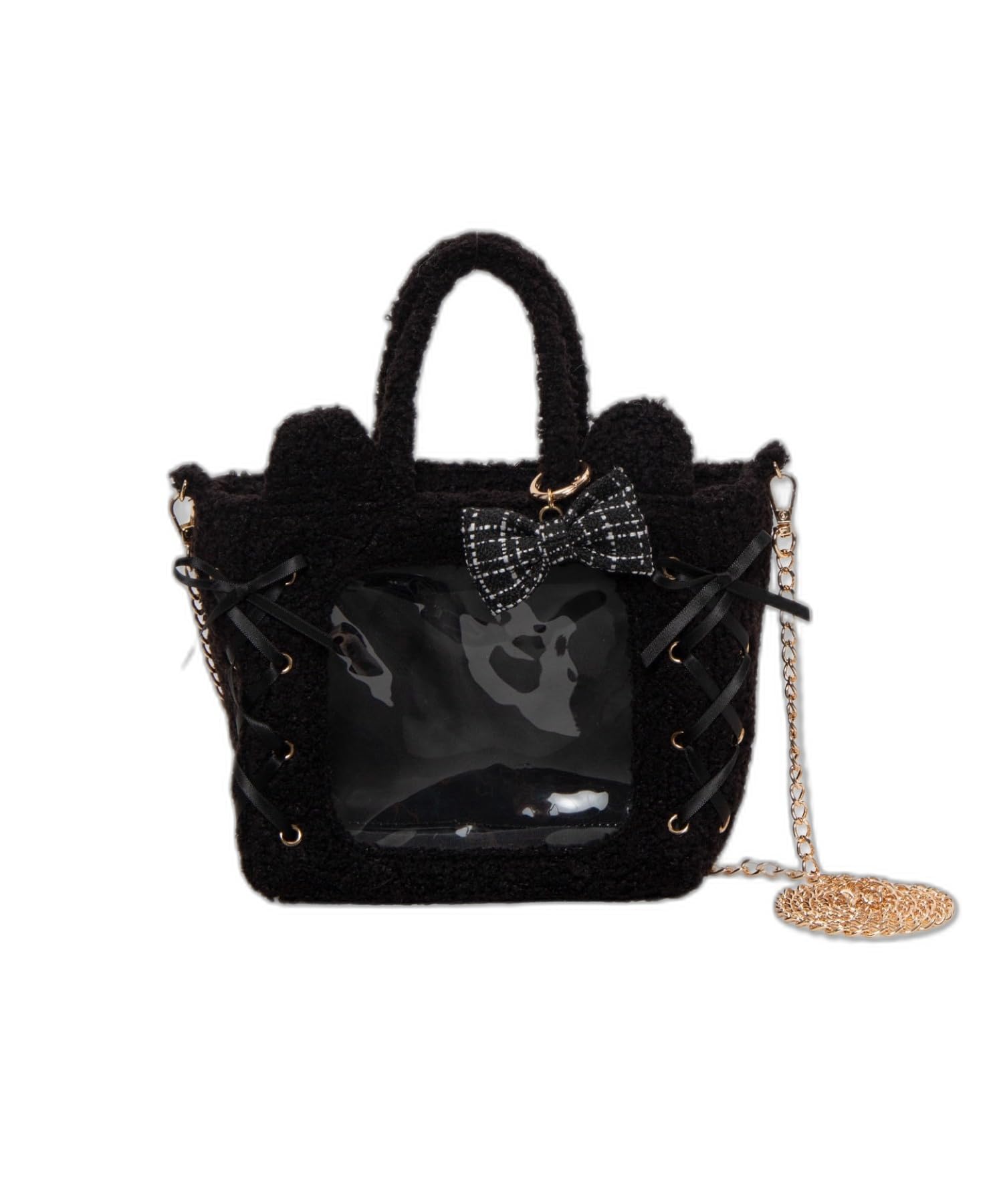 

Женская мини-сумка через плечо WEGO из плюша на шнуровке с ушками, размер F, черная