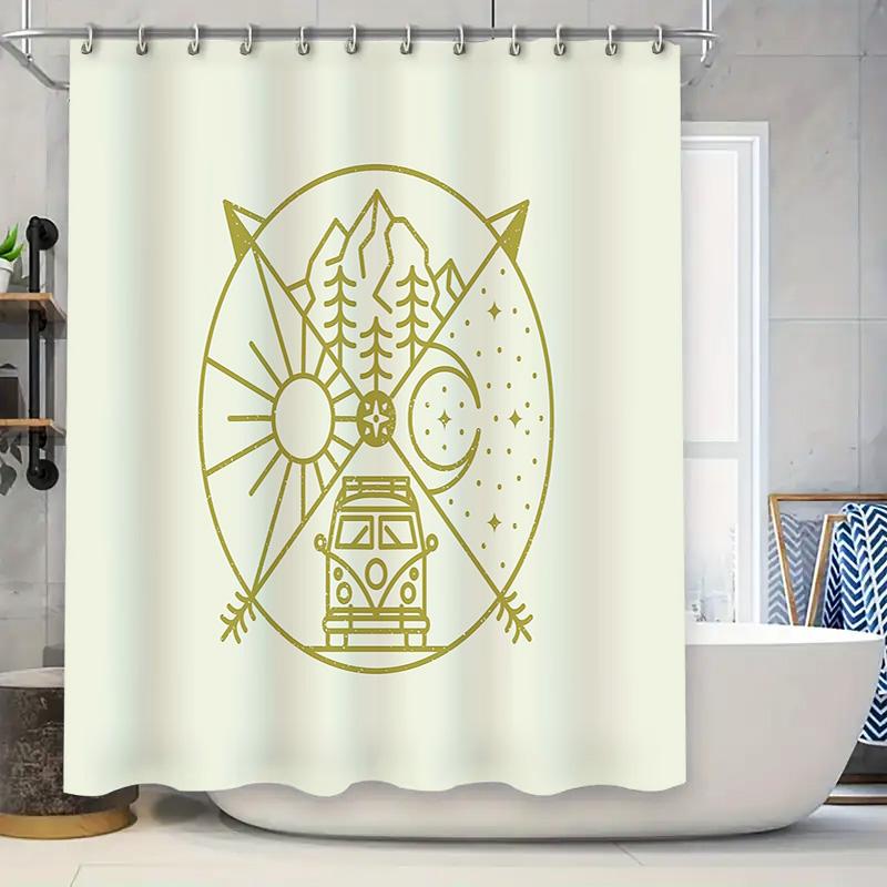 

Van Life Shower Curtain Hippie Vintage Camper Travel Bohemian Backdrop Washroom Decor Aesthetic Nature Mountain Sunset Artistic 90x180cm