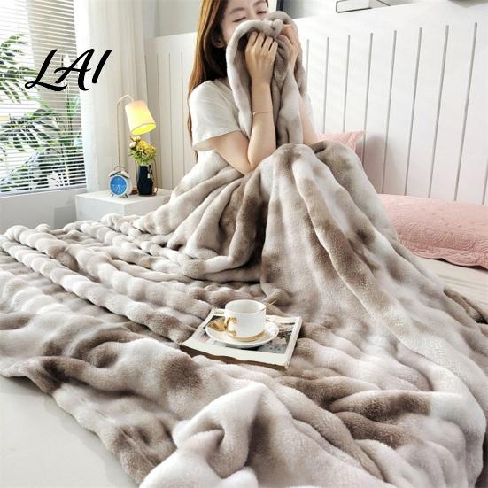 Soft Fuzzy Bed Blanket 3D Bubble Plush Throw Blanket Tie Dye Faux Rabbit Fur Texture Skin Friendly Feel Fleece Warm Cozy Decorative Cover for