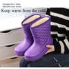 Waterproof Fleece Snow Boots Women's Mid-calf Water Boots Warm Water Boots Women's Rubber Shoes Kitchen Cotton