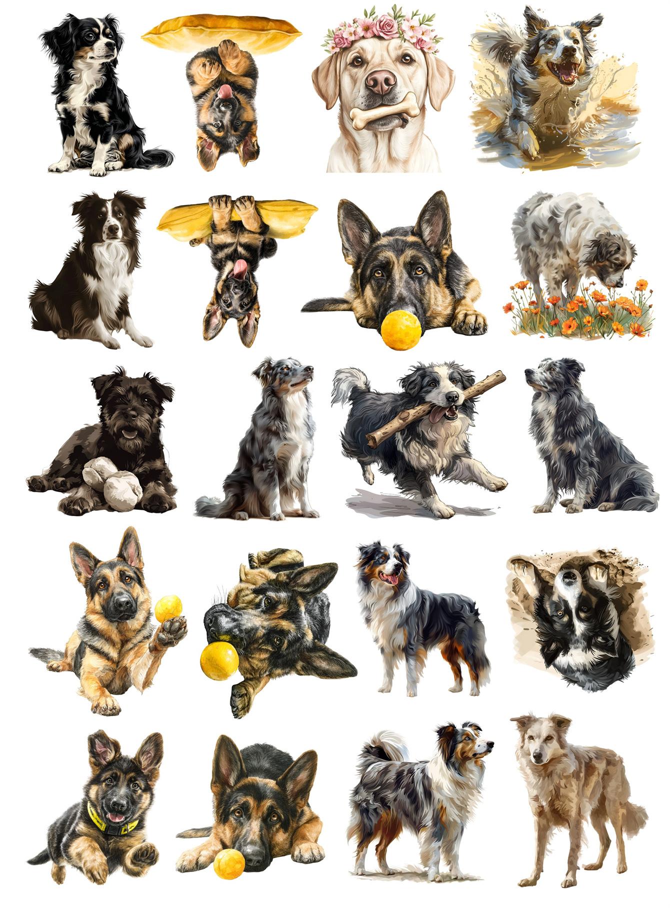 

1 Set Hand-painted Watercolor Cartoon Pet Puppies Stickers Scrapbooking Craft Diary Album Phone Computer Seal Decorative Diy білий