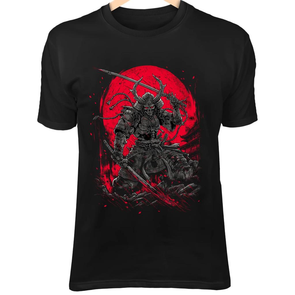 Colossal Skull Titan Samurai - Cracked Horned Helmet, Red Eyes & Battle Scene