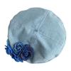 1PC Woman Vintage Blue Camellia Elegant Trendy Fashion Denim Fabric Painter Cap Beret
